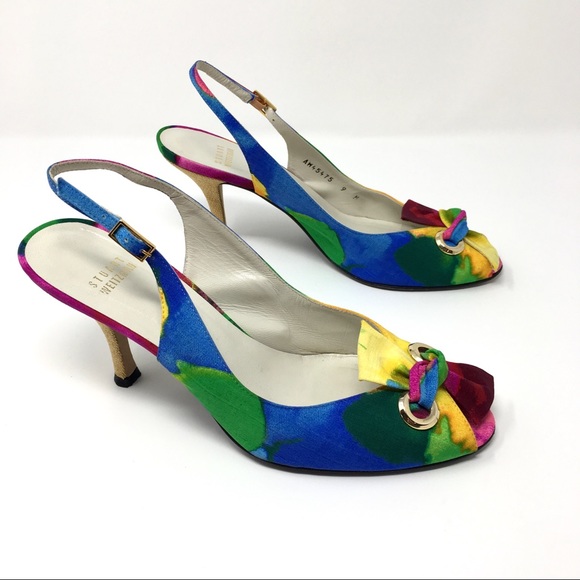 Stuart Weitzman rainbow watercolor peep toe heels - Picture 3 of 8